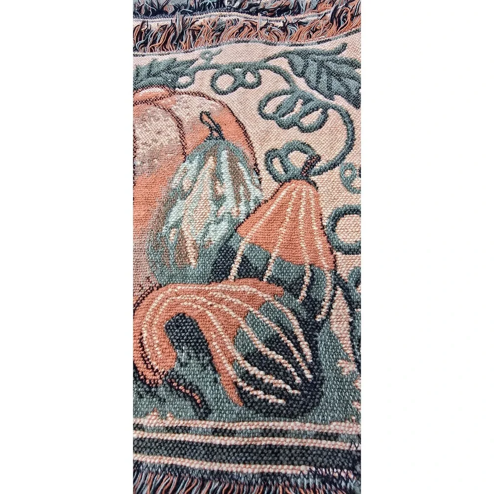 Vtg tapestry Autumn pumpkin placemats Thanksgiving harvest woven table linens